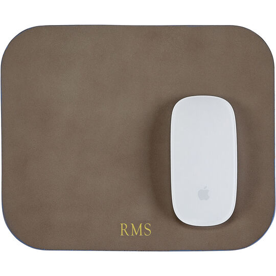 Personalized Two-Sided Leather Mouse Pad - Taupe & Natural